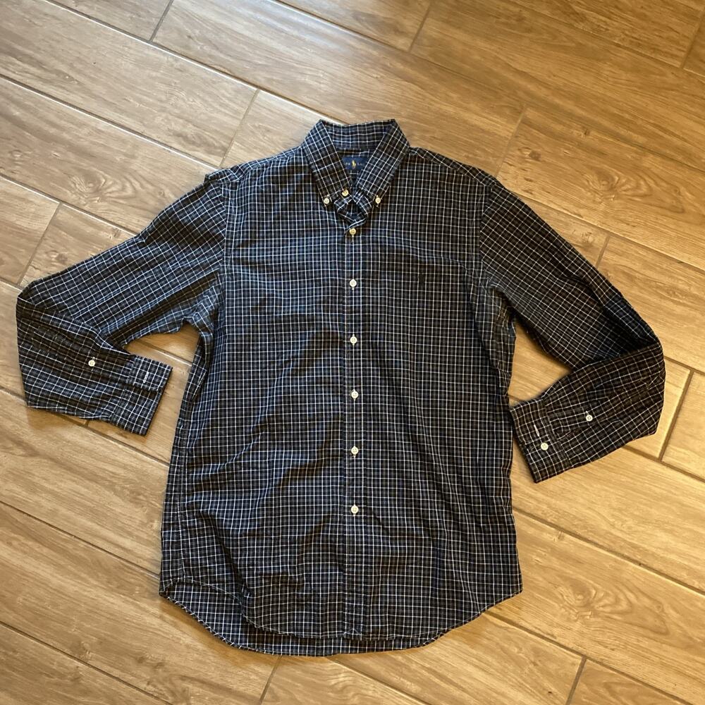Ralph Lauren Classic Fit Black White Stripe Long Sleeve Button Down Shirt Medium